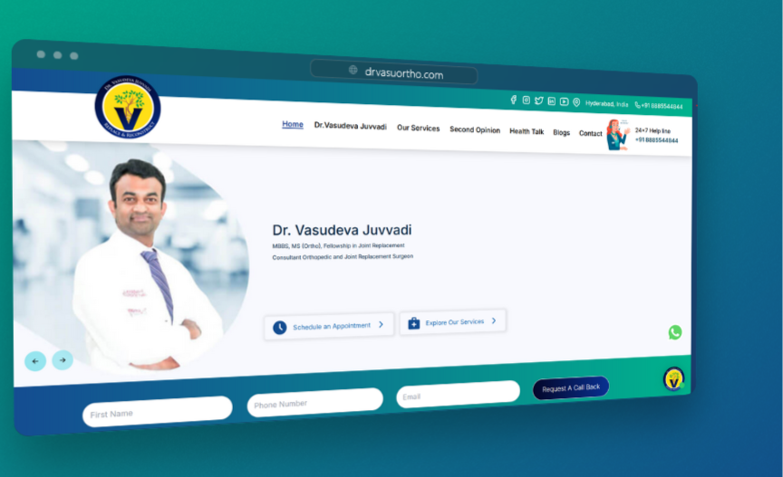 Screenshot of Dr. Vasu Ortho website - Developed by Rahul Katari