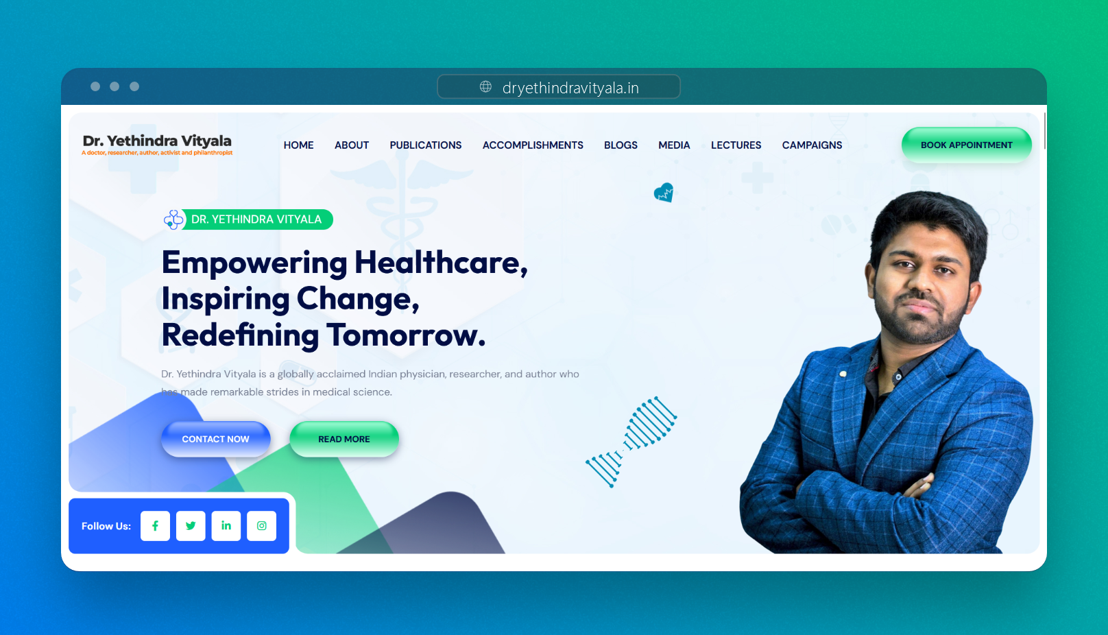 Screenshot of Dr. Yethindra's website - Developed by Rahul Katari