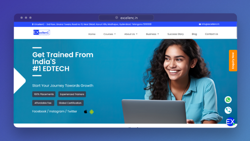 Screenshot of Excellenc website - Developed by Rahul Katari