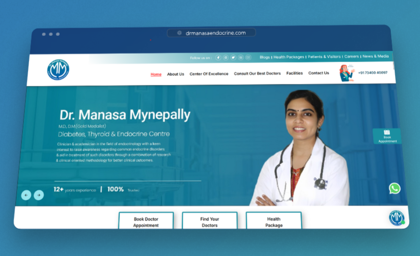 Screenshot of Dr. Manasa Endocrine website - Developed by Rahul Katari