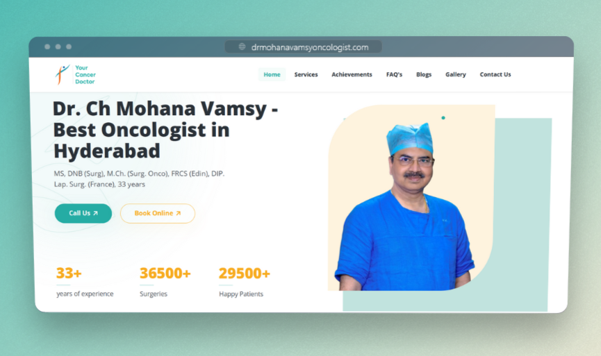 Screenshot of Dr. Mohan Vamsy Oncologist website - Developed by Rahul Katari