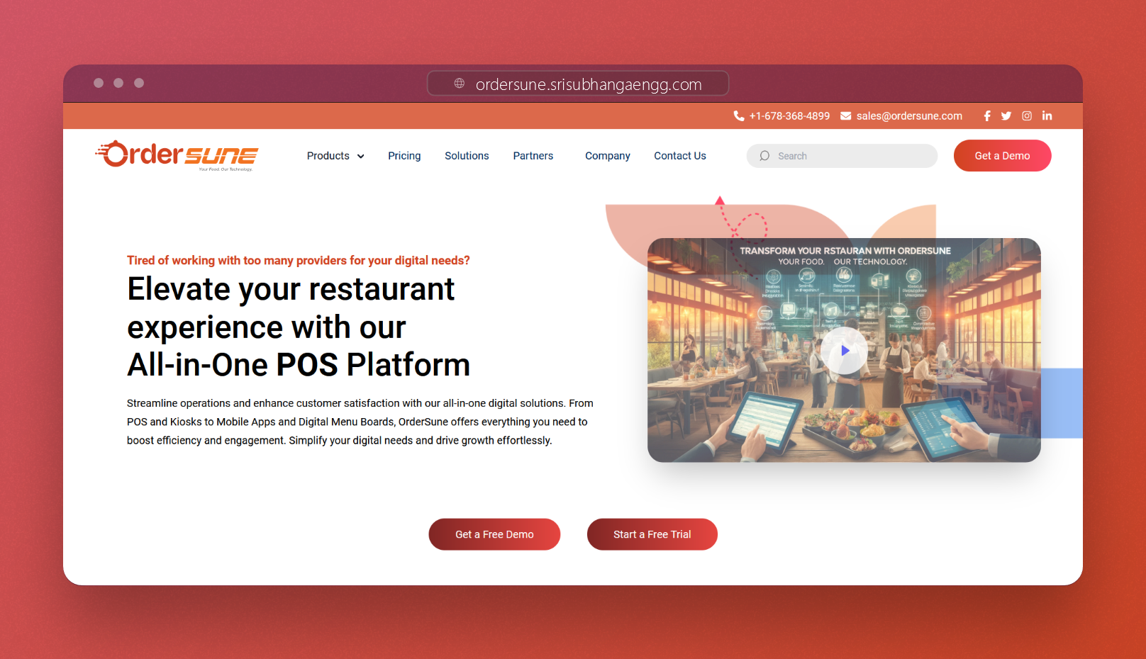 Screenshot of Ordersune platform - Website developed by Rahul Katari