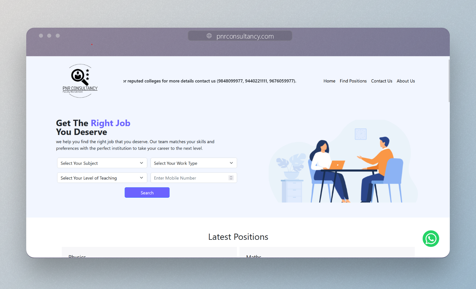 Screenshot of PNR Consultancy website - Developed by Rahul Katari